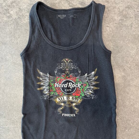 Vintage Y2K Hard Rock Mcbling Ribbed Black Grunge Goth Biker Casual Tank Top S - Picture 2 of 5